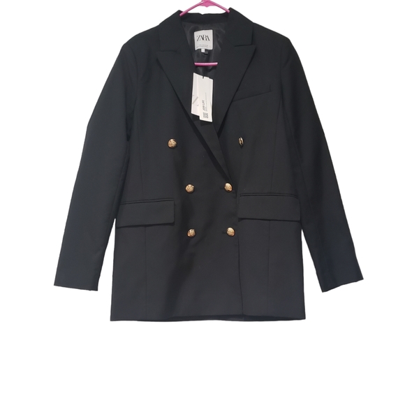 Zara GOLD BUTTON STRAIGHT BLAZER bloggers favorite black - Picture 7 of 10
